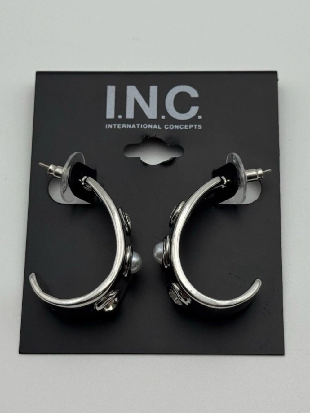INC International Concepts Silver-Tone Hoop Earrings with Faux Pearls
